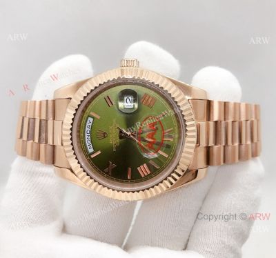 Copy Rolex Day Date II 40mm Green Dial Rose Gold President Band Watch